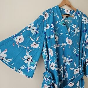 Lane Bryant Turquoise Kimono Tie Blouse 22/24